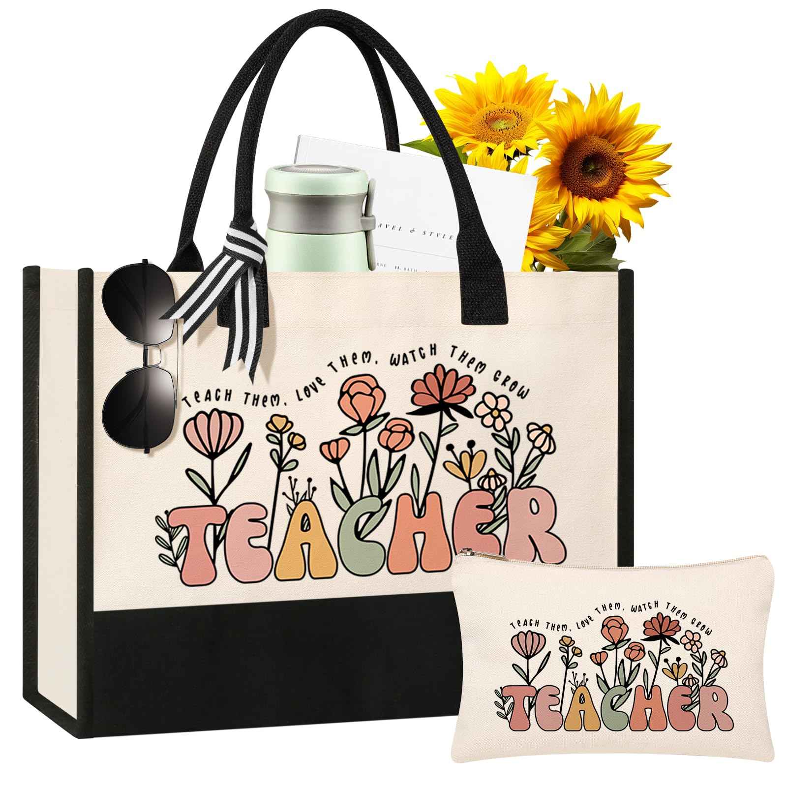 Canvas Tote Bag Makeup Bag for Women - Personalized Teacher Appreciation Gifts