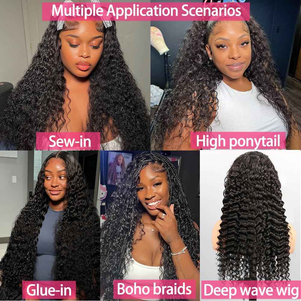 LXYANOO 12A Deep Wave Single Bundles Human Hair 20 Inch Brazilian Curly 1 Bundles Human Hair 100% Unprocessed Virgin Wet and Wavy Hair Weave 1B Black