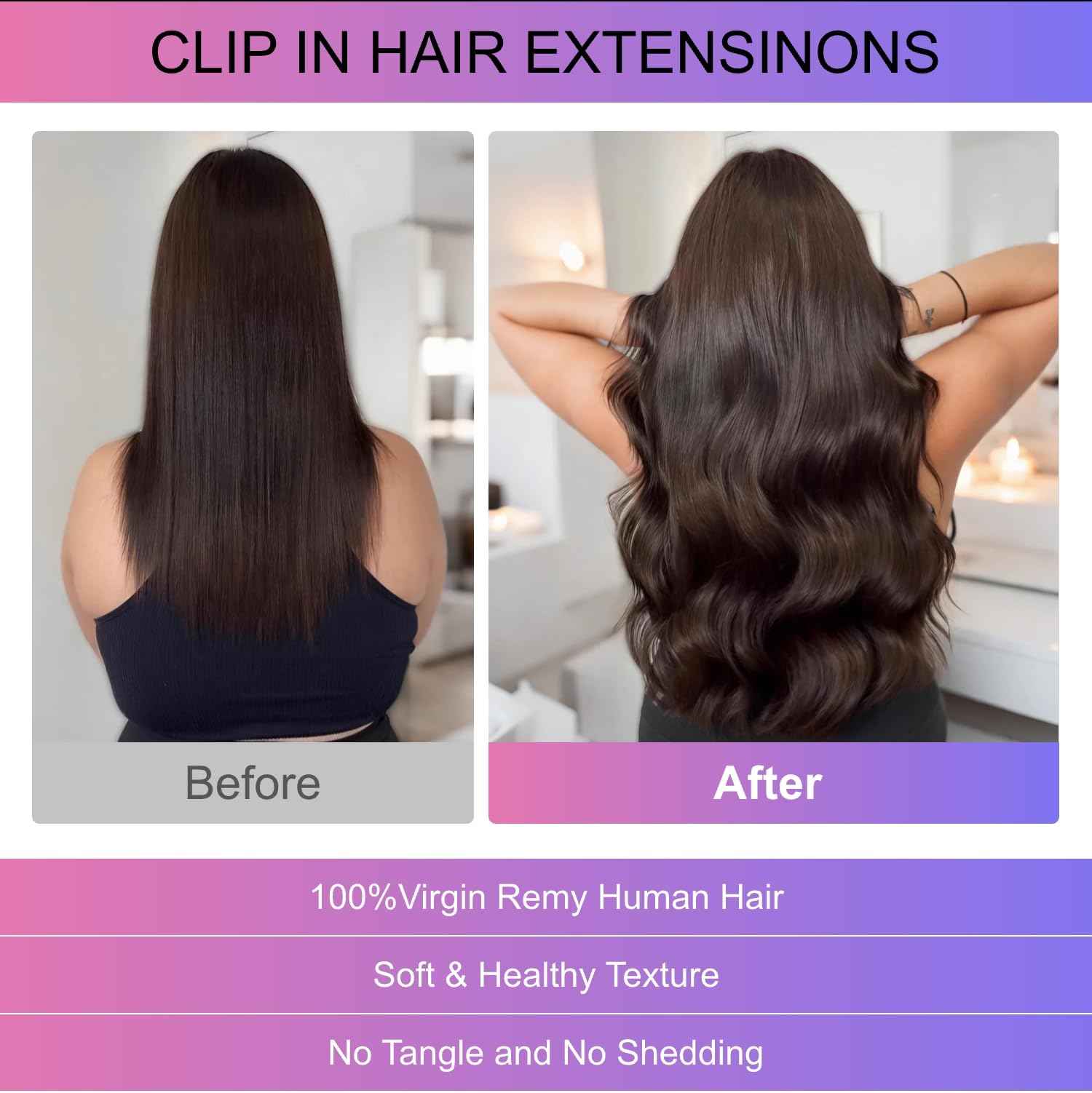 MEYOFUN Dark Brown Clip in Hair Extensions, 18 Inch 100g/3.5oz, 2 Dark Brown Hair Extensions Real Human Hair, Invisible Seamless Remy Human Hair Clip Extensions for Women 8pcs Per Set with Double Weft