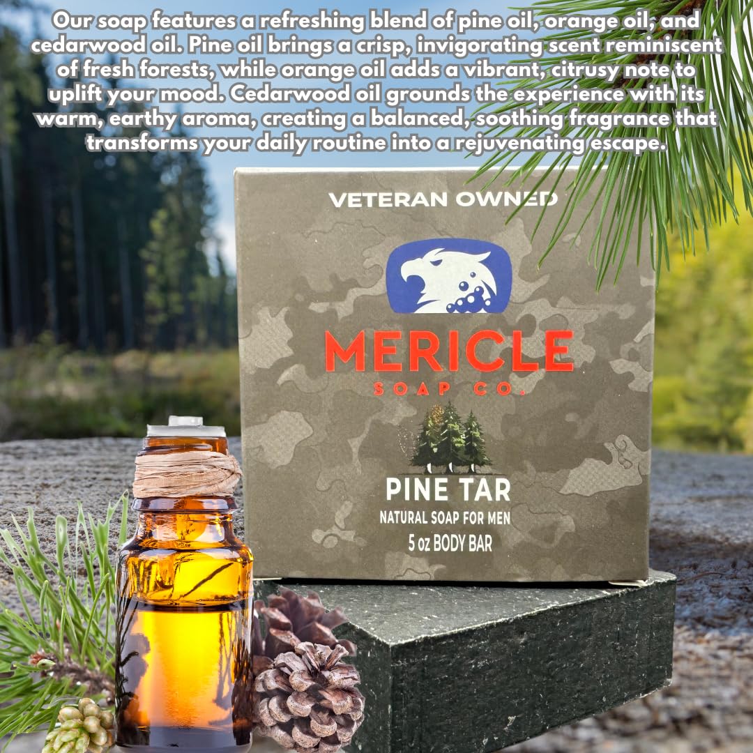 Mericle Soap Co. Pine Tar Organic 5oz Body Bar | Traditional Cold Process Technology | 100% Organic & Natural Ingredients | No Harsh Chemicals | Exfoliating | Made in the USA