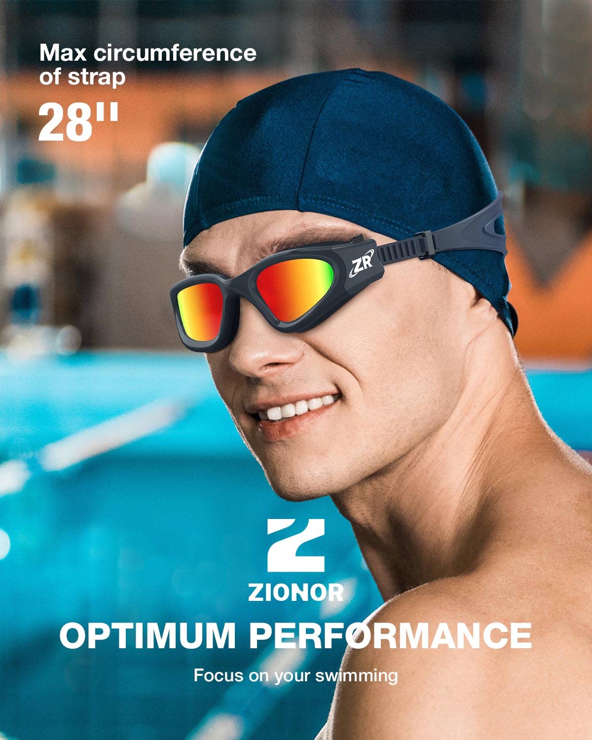 ZIONOR Swim Goggles, G1 Polarized Swimming Goggles UV Protection Anti-fog Adjustable Strap for Adult Men Women (Polarized Light Mirror Red Lens)