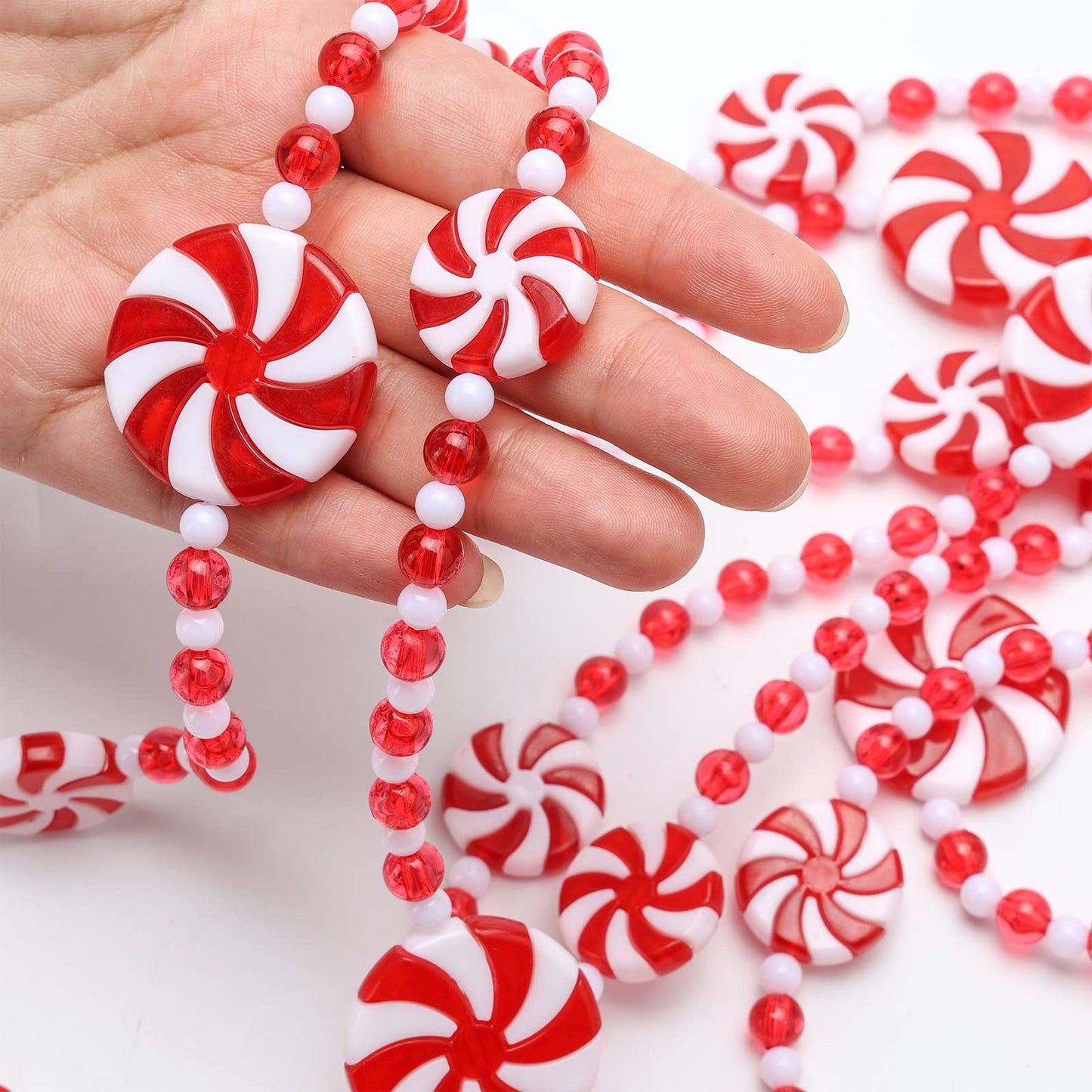 29.5 feet Christmas Candy Garland Christmas Tree Garland Plastic Christmas Bead Garland Xmas Holiday Candy Cane Decor for Christmas Tree Wreaths Fence Fireplace Decorations