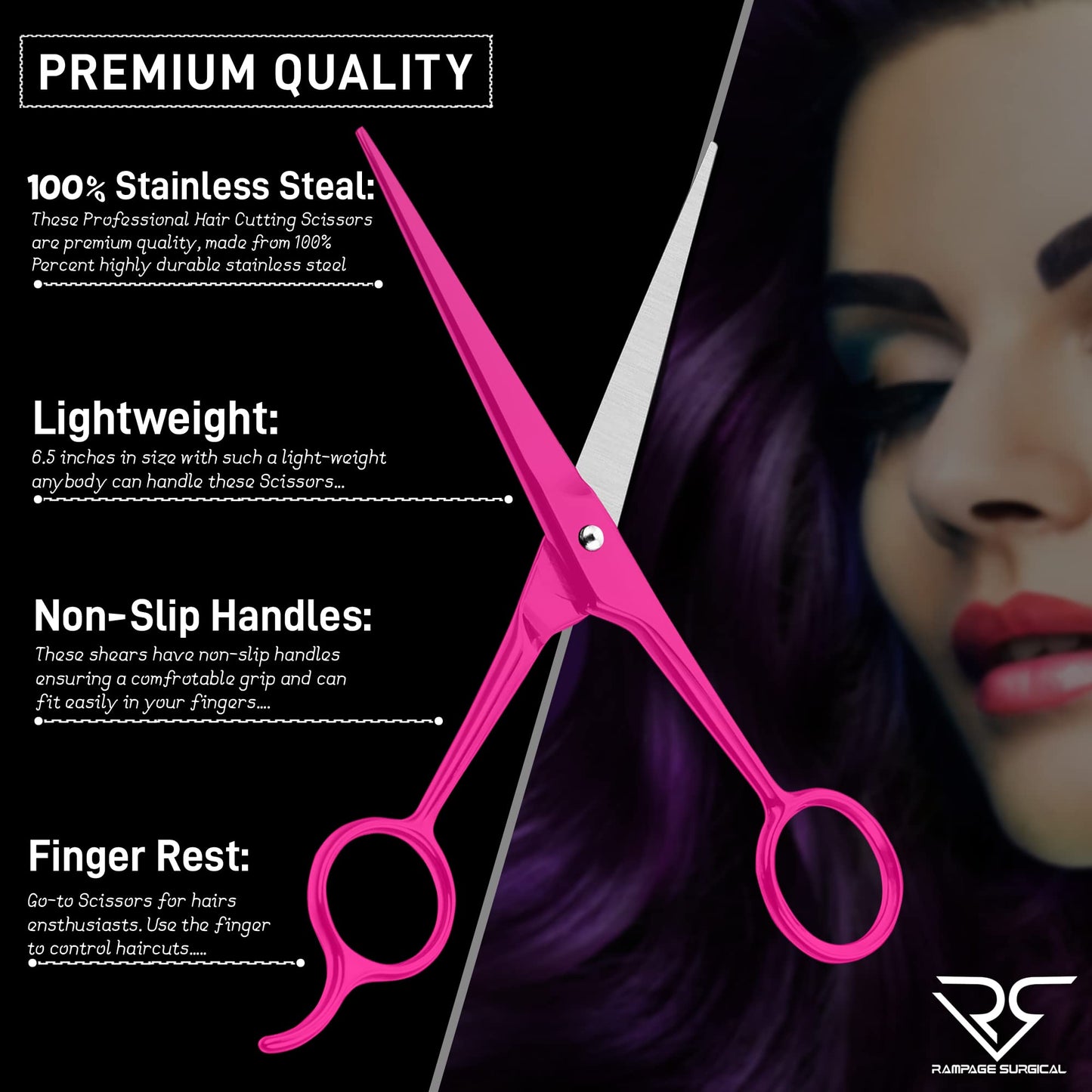 Professional Hairdresser Scissors 6.5" Inch Pink Hair Cutting Shears Japanese Stainless Steel Salon Barber Scissors (Barber Scissors, Japanese, B-4)