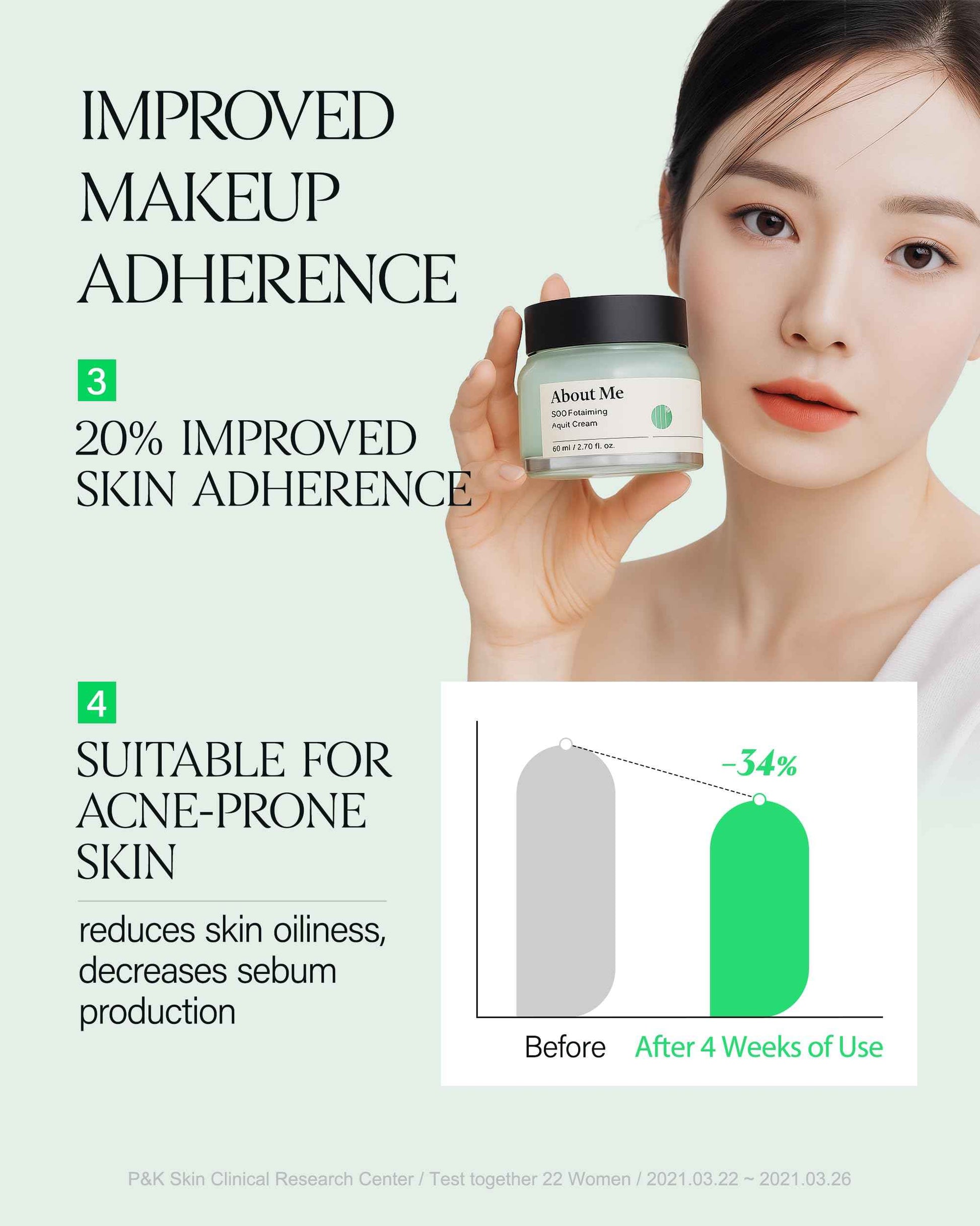 About Me SOOP Calming Aqua Cream – Korean 77.7% Jeju Cypress Water 100 Hour Moisture Cream for Sensitive Acne Skin – Daily Jelly Texture with Niacinamide – Korean Skin Care – 2.87oz, 85ml