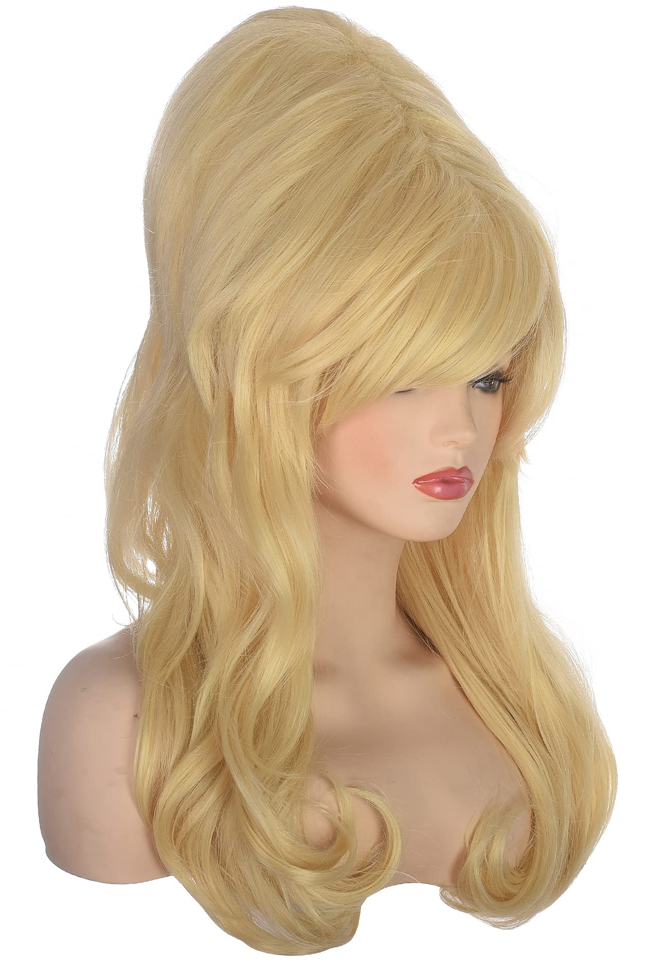 AMZCOS Women Blonde Beehive Wig Long Curly Wavy Bouffant Heat Resistant Synthetic Hair wigs for Womens Vintage Costume Cosplay Halloween Party