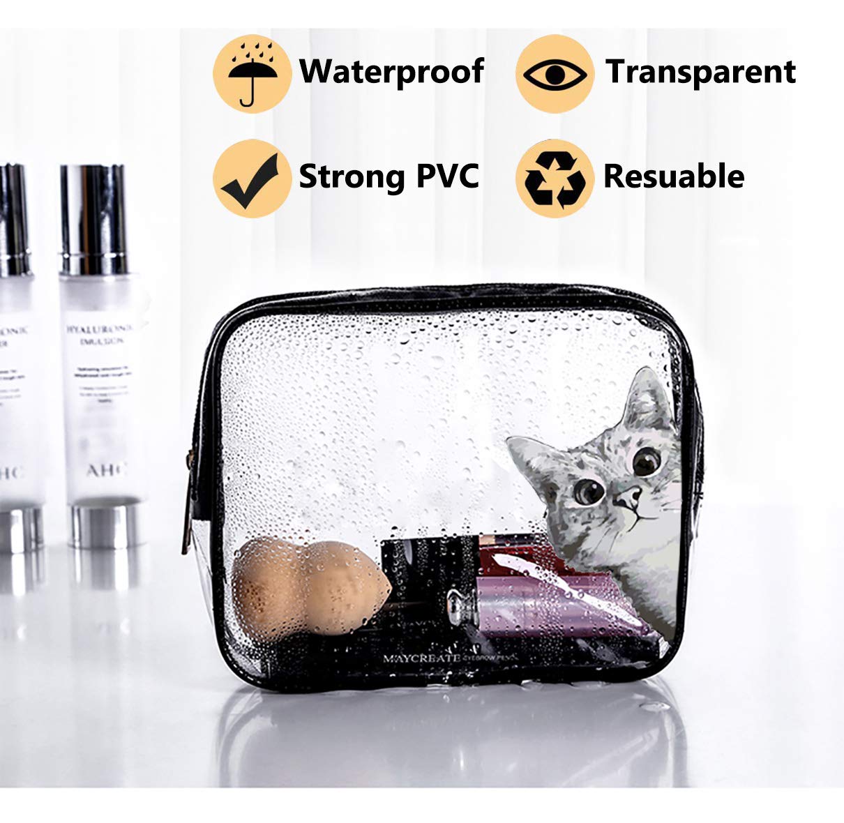 Toiletry Bags Makeup Bags & Cases Waterproof Plastic Bag Clear PVC Travel Bag Brushes Organizer for Men and Women Travel Business Bathroom (transparent)