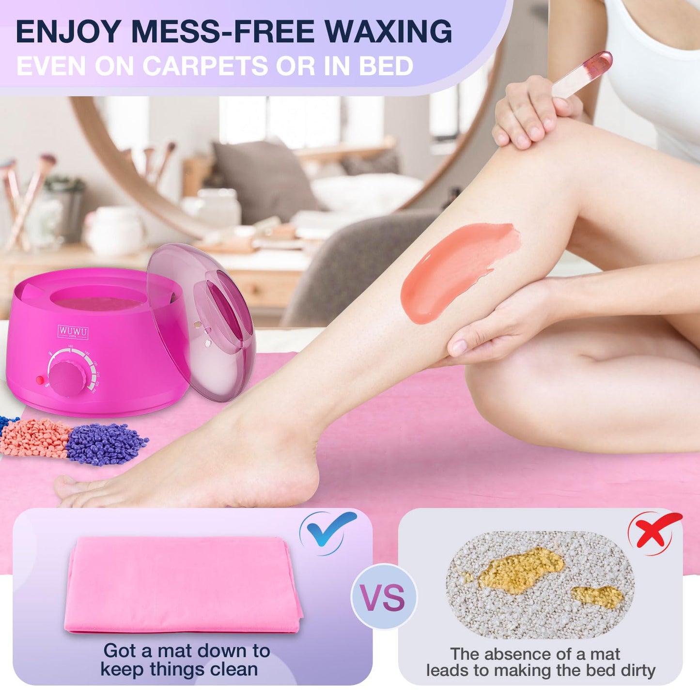 Waxing Kit, WUWUVISTA Hair Removal Hard Wax Kit with Wax Melt Warmer & Waxing Beads for Women & Men - Professional at home Wax Pot for Face/Brazilian/Full Body/Bikini/Sensitive Skin(Purple, 35 items)