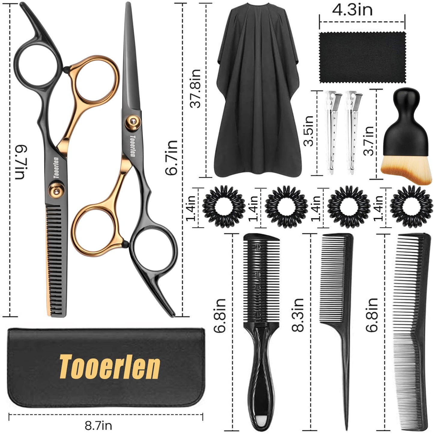 Tooerlen Hair Cutting Shears Set 15Pcs Barber Scissors Professional Kit, Haircut Kit for Women, Hair Cutting Scissors Professional for Home/Salon/Barber