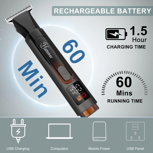 Hatteker Upgraded Mens Electric Back Shaver Body Grooming kit Body Trimmer Facial,Arm,Chin Beard Trimmer Cordless Hair Clipper with Adjustable Extension Handel Waterproof LED Display