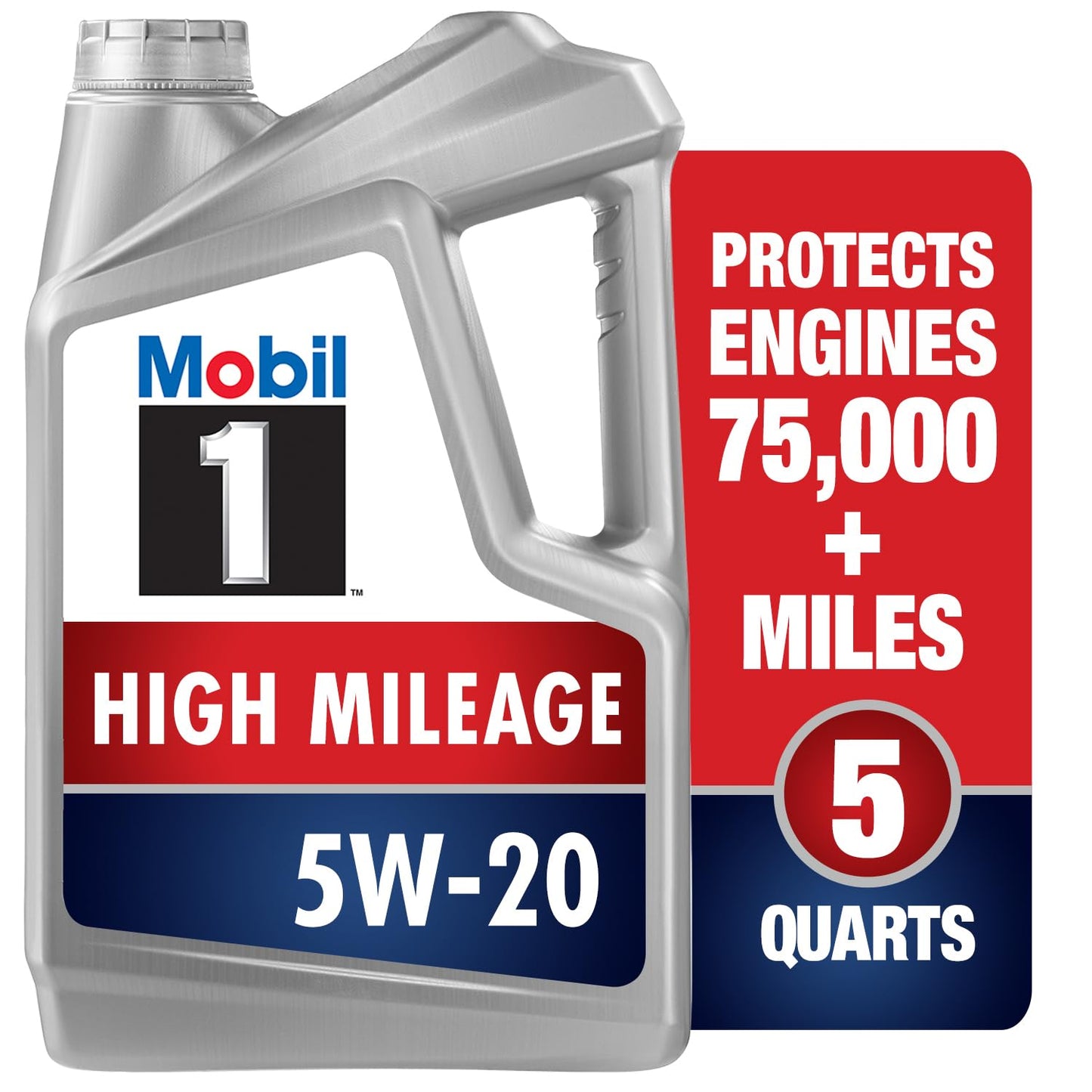 Mobil 1 High Mileage Full Synthetic Motor Oil 5W-20, 5 Quart