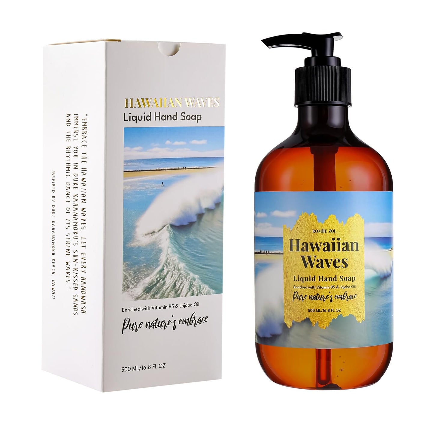 ROMIIE ZOI Duke Kahanamoku Beach Hawaiian Waves Liquid Hand Soap - Ocean Tide Fragrance, 500ml (16.8 fl oz)