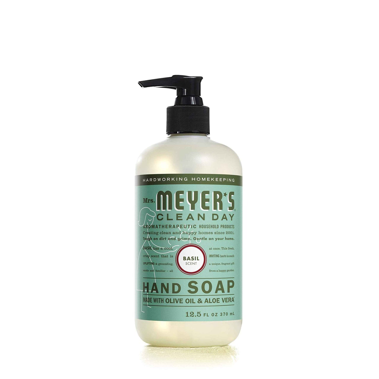 MRS. MEYER'S CLEAN DAY Liquid Hand Soap, Cruelty Free and Biodegradable Hand Wash Made with Essential Oils, Basil Scent, 12.5 oz - Pack of 6