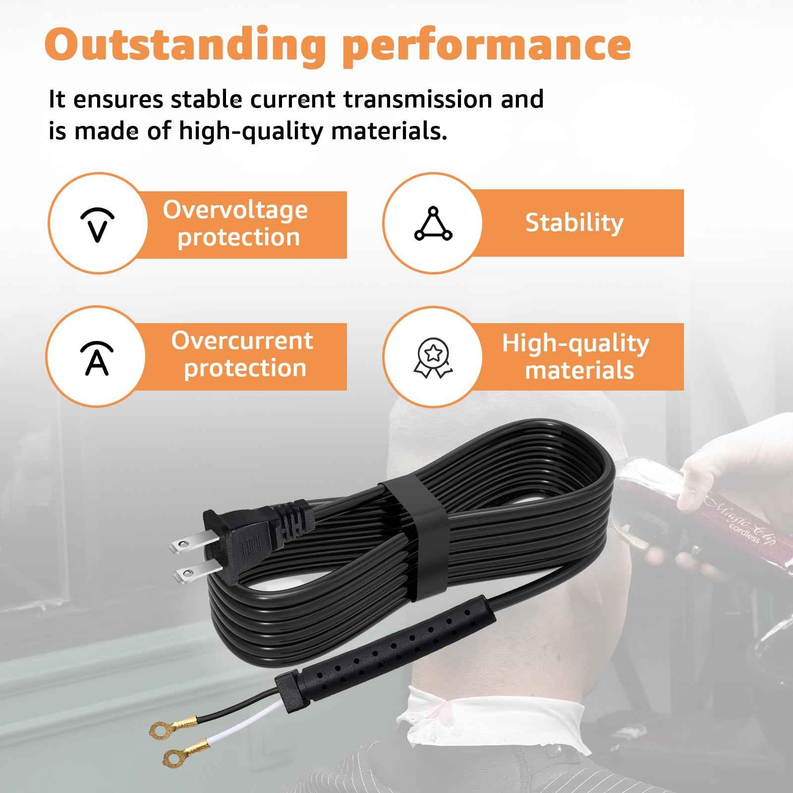 Replacement Power Cord for Oster Classic 76 Clippers - Exact Fit, Durable & Easy to Install - Compatible with Oster 76 Hair Clippers