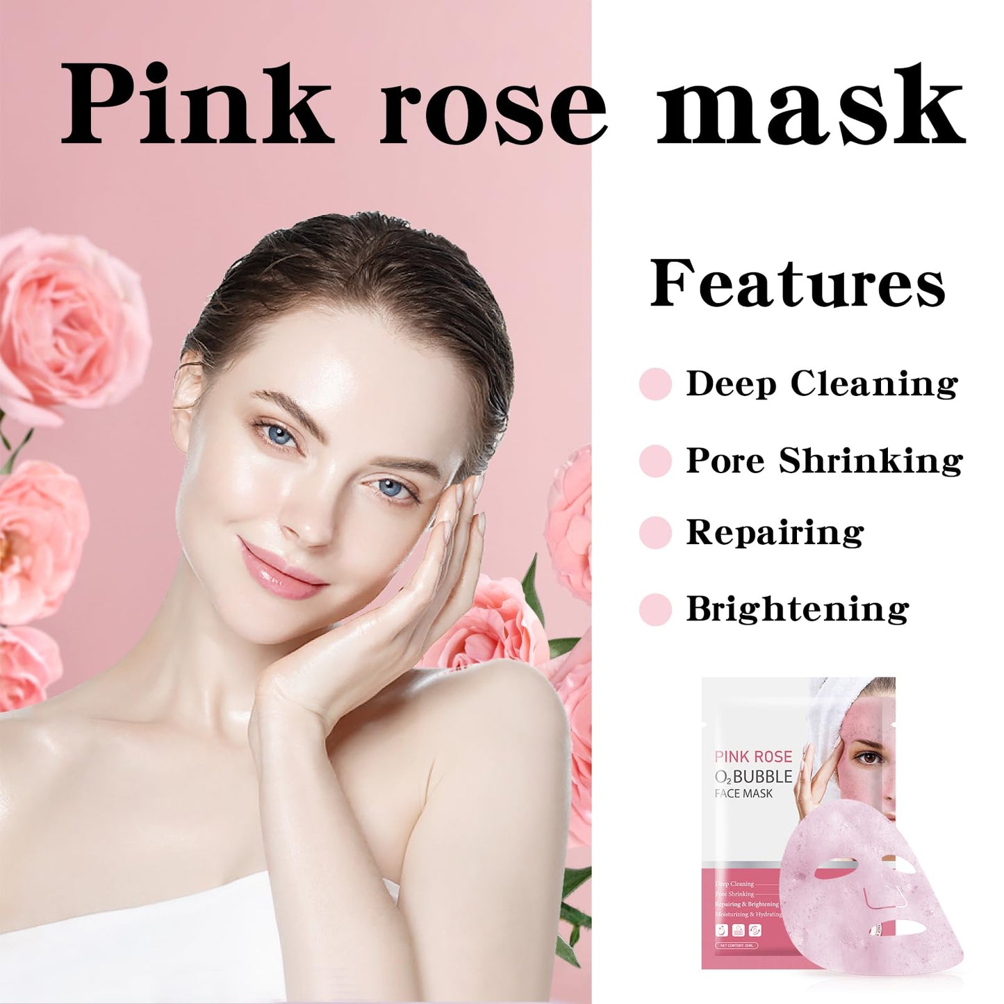 IREV 10 Pack Pink Rose O2 Bubble Face Masks Sheet, Bubble Facial Mask, Foaming Face Mask, Purifying Facial Mask for Acne and Pores, Moisturizing Spa Face Masks Skincare Gifts