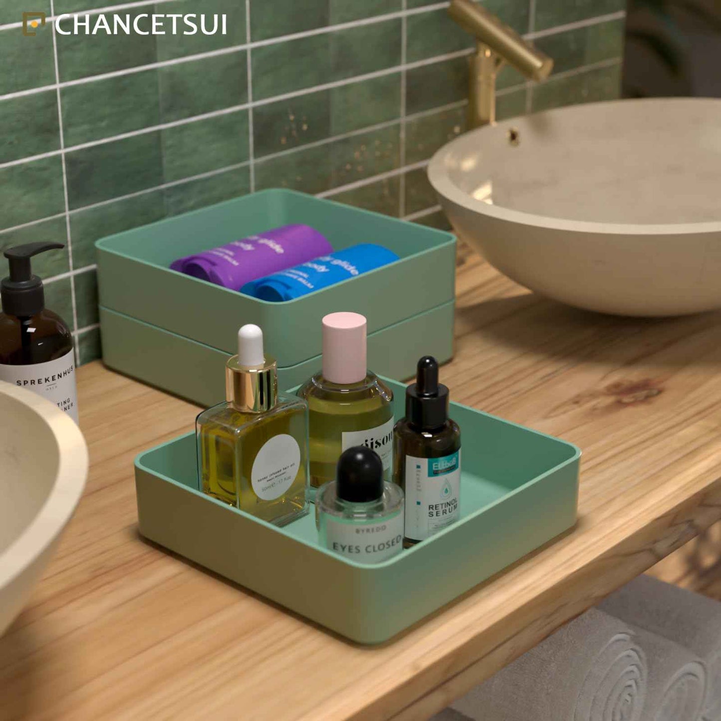CHANCETSUI Square Makeup Countertop Organizer Holder : Stackable Vanity Trays for Bathroom Storage