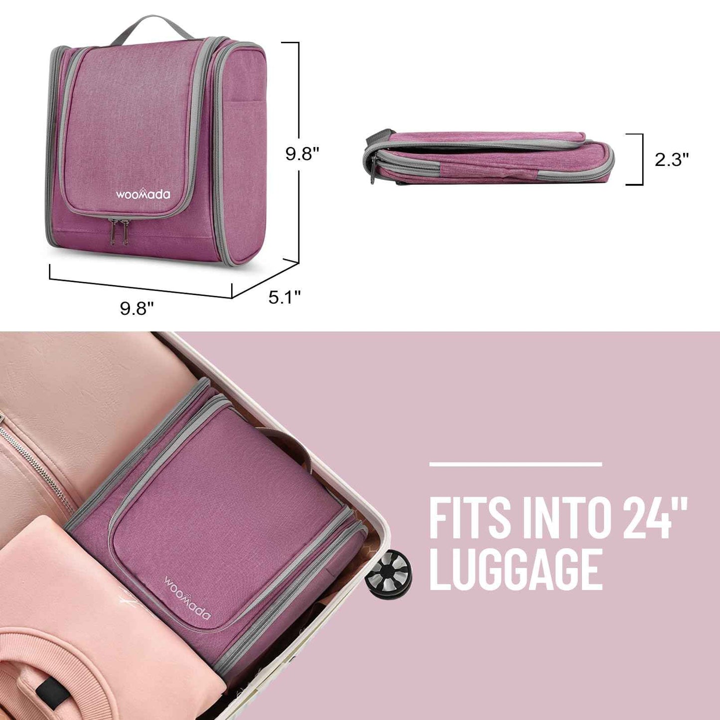 WOOMADA Toiletry Bag for Women, Water Resistant Travel Toiletry,Makeup Bag with Metal Hanging Hook, 7 Organizer Compartments, Full Sized Makeup Organizer Bag for Toiletries, Cosmetics, Makeup, Brushes