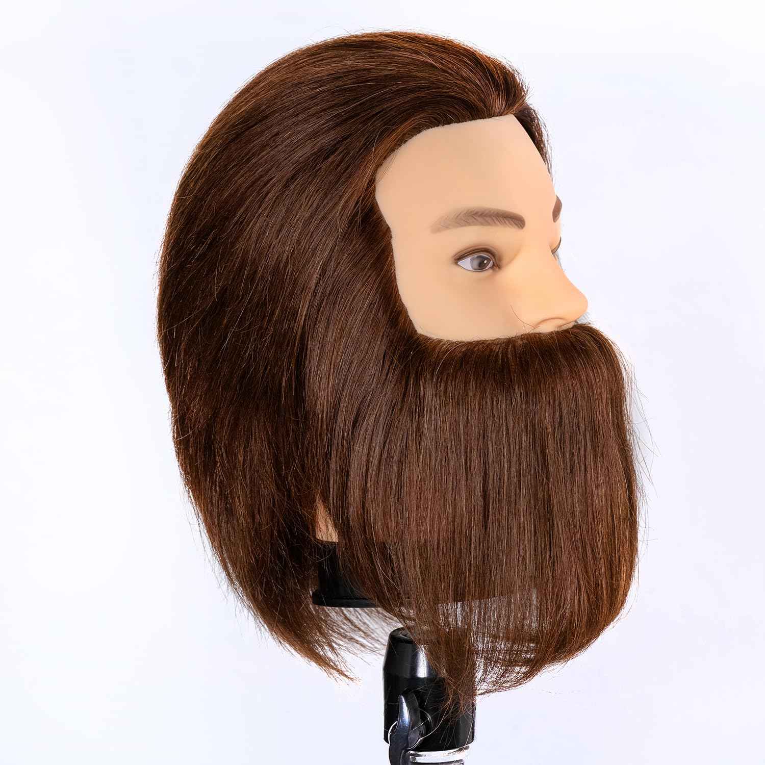 Male Mannequin Head 100% Human Hair Mannequin Head Cosmetology Mannequin Head with Stand Mannequin Head Human Hair Doll Head (Brown with beard)