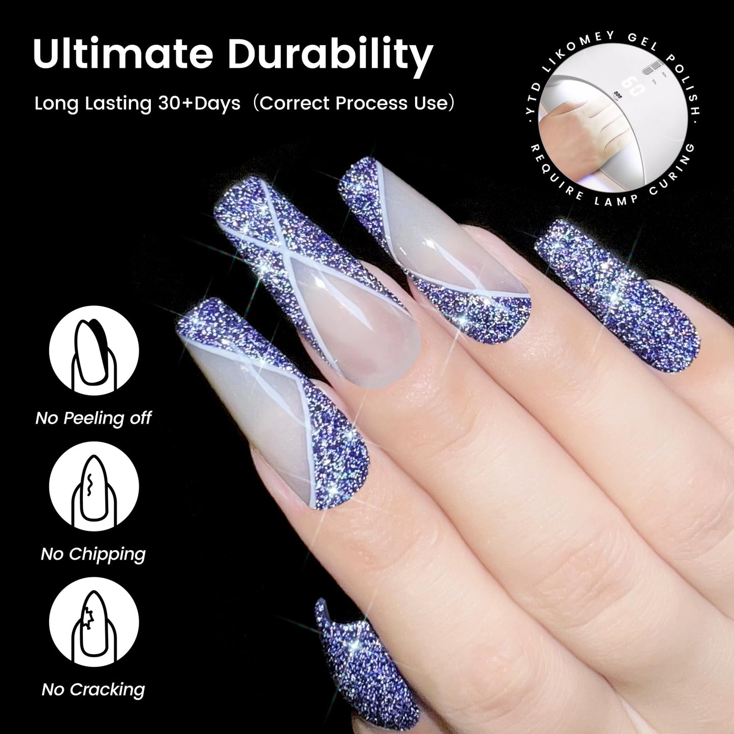 YTD Likomey Reflective Glitter Gel Nail Polish,15ml Galaxy Colorful Navy Blue Flash Diamond Shimmer Gel,Sparkly Shiny Salon Home Nail Art Manicure UV Gel Varnish,SZ237