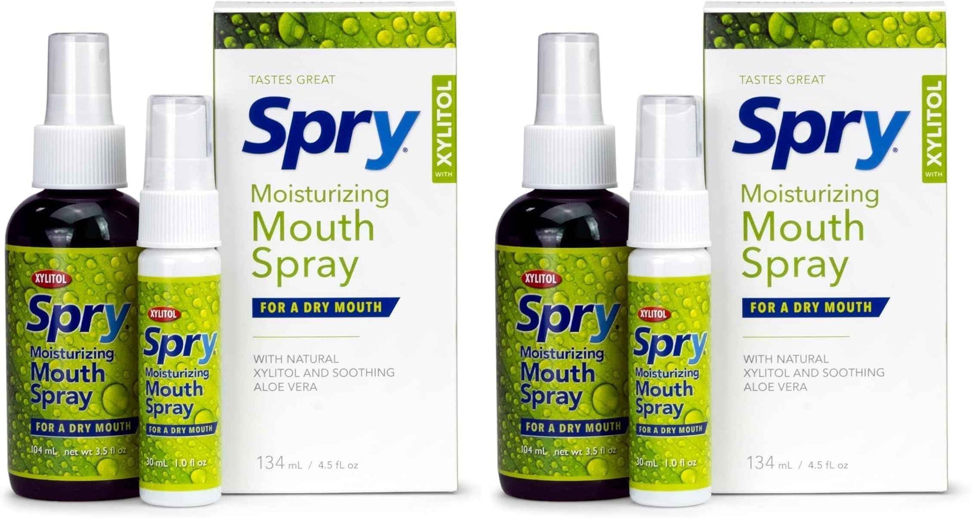 Spry Natural Xylitol Moisturizing Dry Mouth Spray, Stop Bad Breath, Increase Saliva Production, Non-GMO, Gluten-Free On The Go Oral Care with Spearmint Flavor, 4.5 fl.oz (Pack of 2)