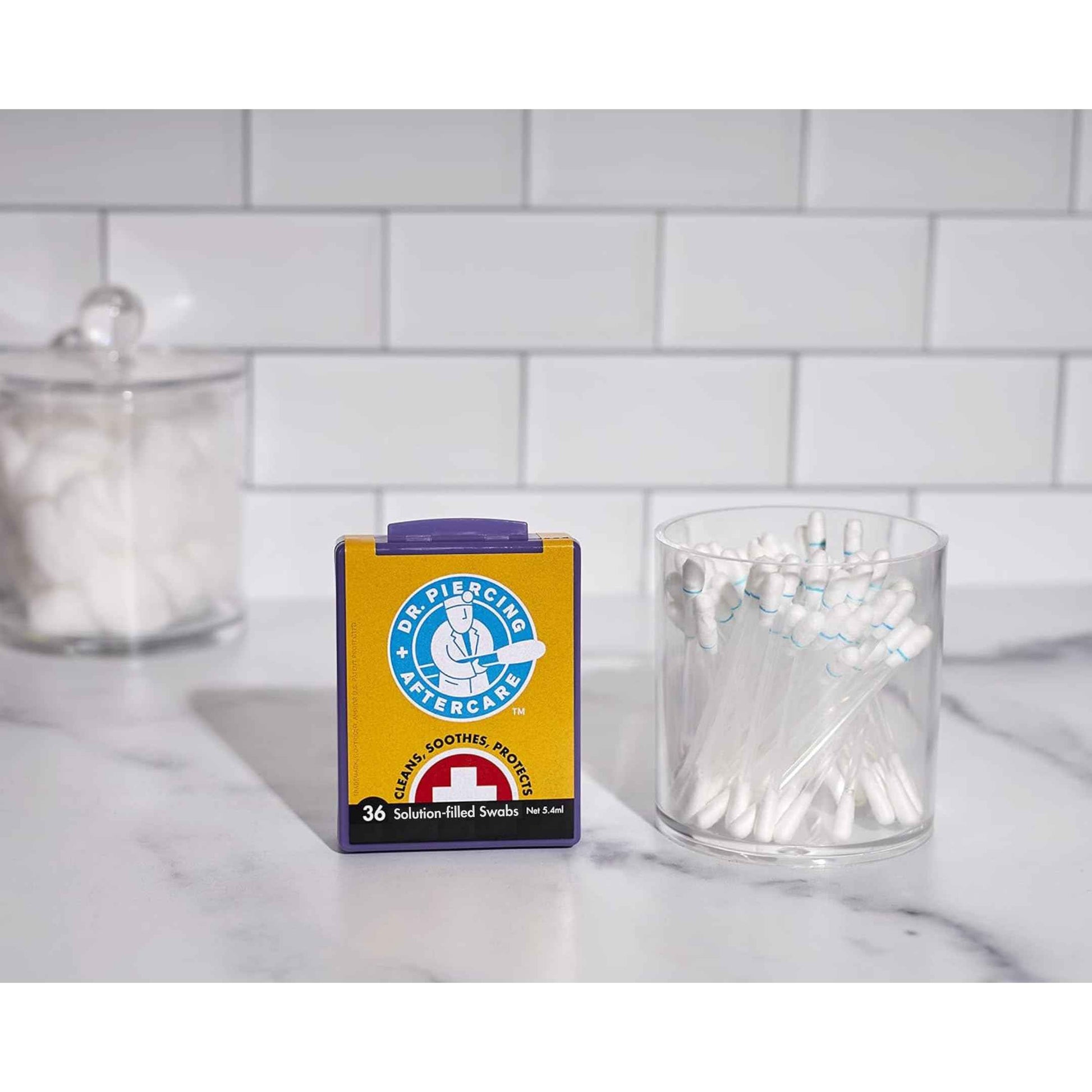 Dr. Piercing Aftercare Swabs – Piercing Bump Saline Solution for Cleansing Earring, Nose, Belly, and Ear Piercings – Gentle Saline Wash for a Refreshing Experience – 36 Easy-to-Use Swabs (1-Pack)