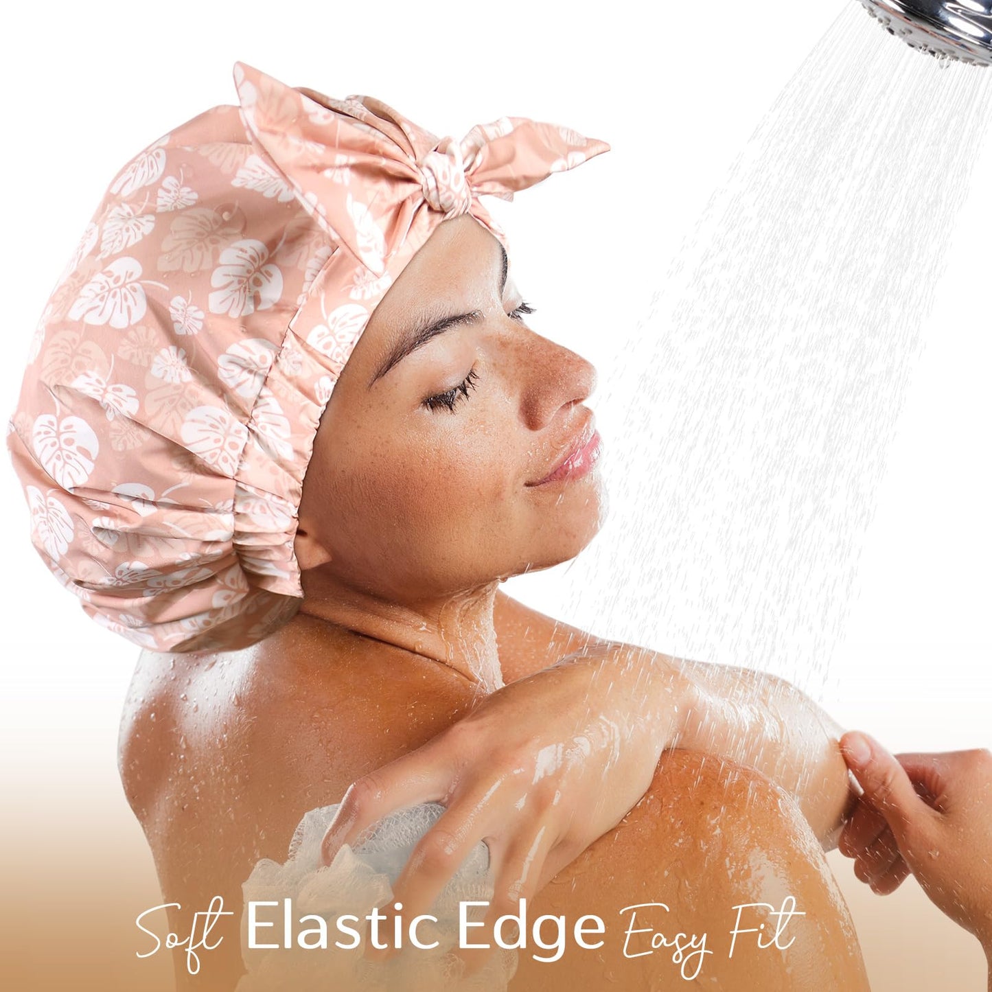 YANIBEST Shower Cap Reusable Waterproof - Shower Cap for Women Non-Slip Cute Shower Caps Hair Cap for Shower One Size