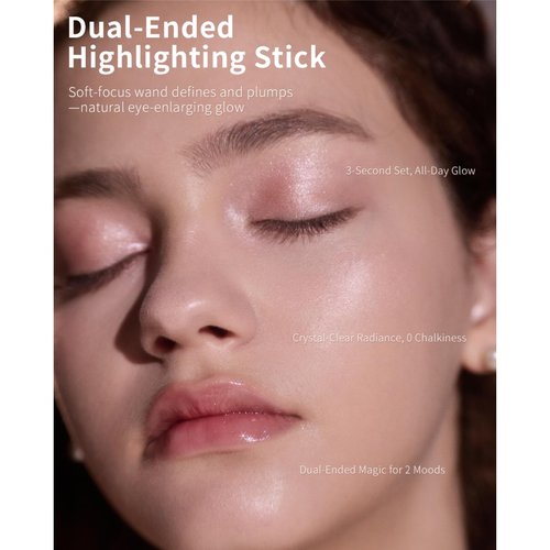 Flower Knows Shell's Jewel 2-in-1 Dual-Ended Highlighter Stick - Brightening Peachy,Pink Shimmer for Radiant Warmth,Natural Sparkle & Glitter Eyeshadow Stick,Long-Lasting,Smoothly(02 Peachy Pink)