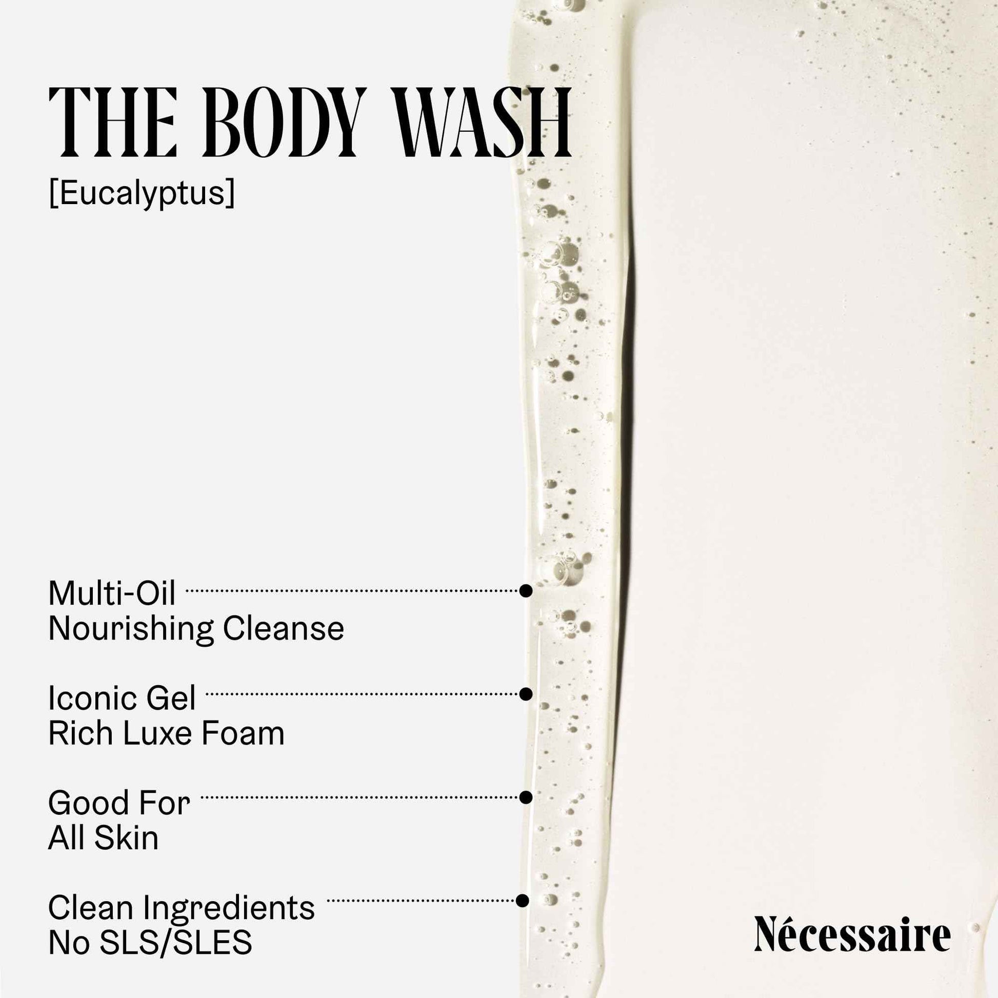 Nécessaire Body Essentials - Skin Care Gift Set For Women + Men - Travel-Size Body Wash, Body Lotion + Deodorant | Dermatologist-Tested. Hypoallergenic | Vegan | Aluminum-Free Deodorant (Eucalyptus)