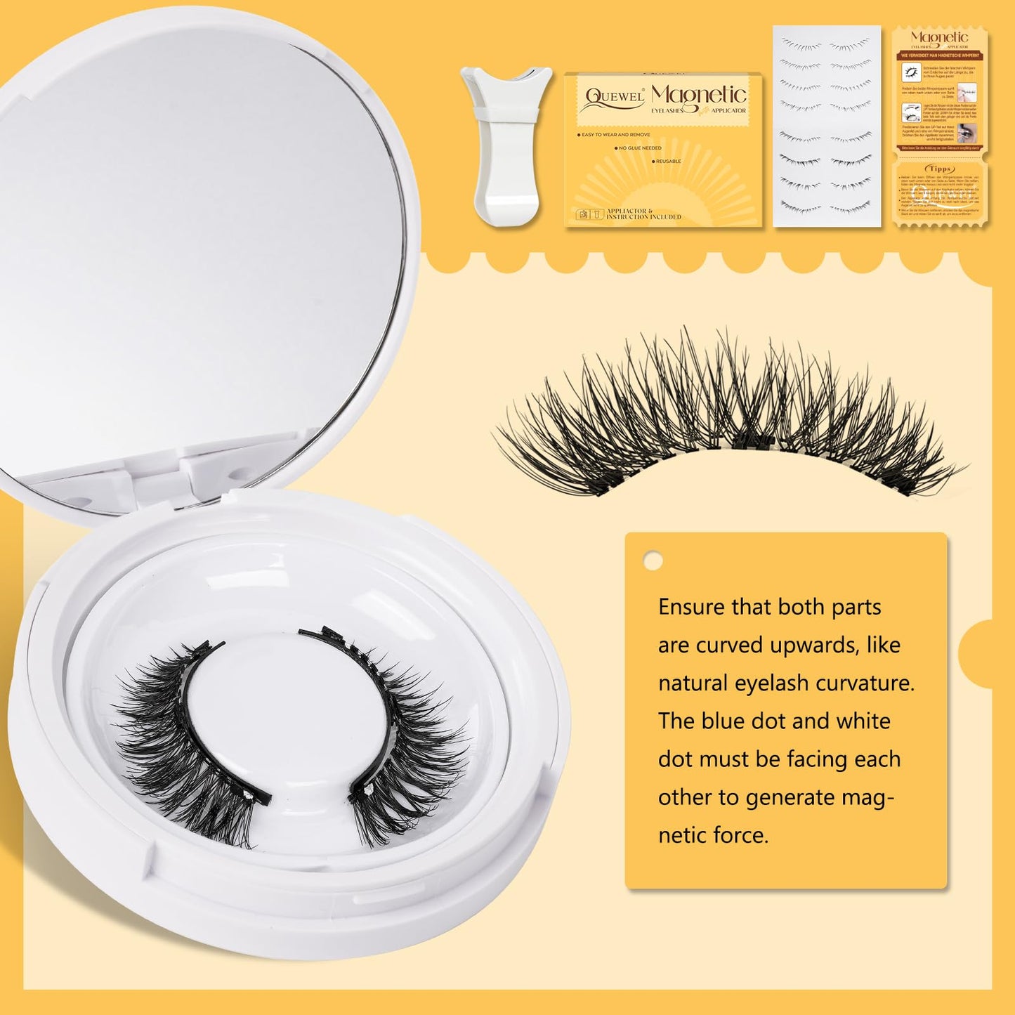 QUEWEL No Glue Needed Eyelashes Magnetic, Magnetic Eyelashes Natural Look, Reusable Magnetic Lashes Kit with Applicator, Easy to Wear and Remove with Instructions(Magnetic Lashes-E)