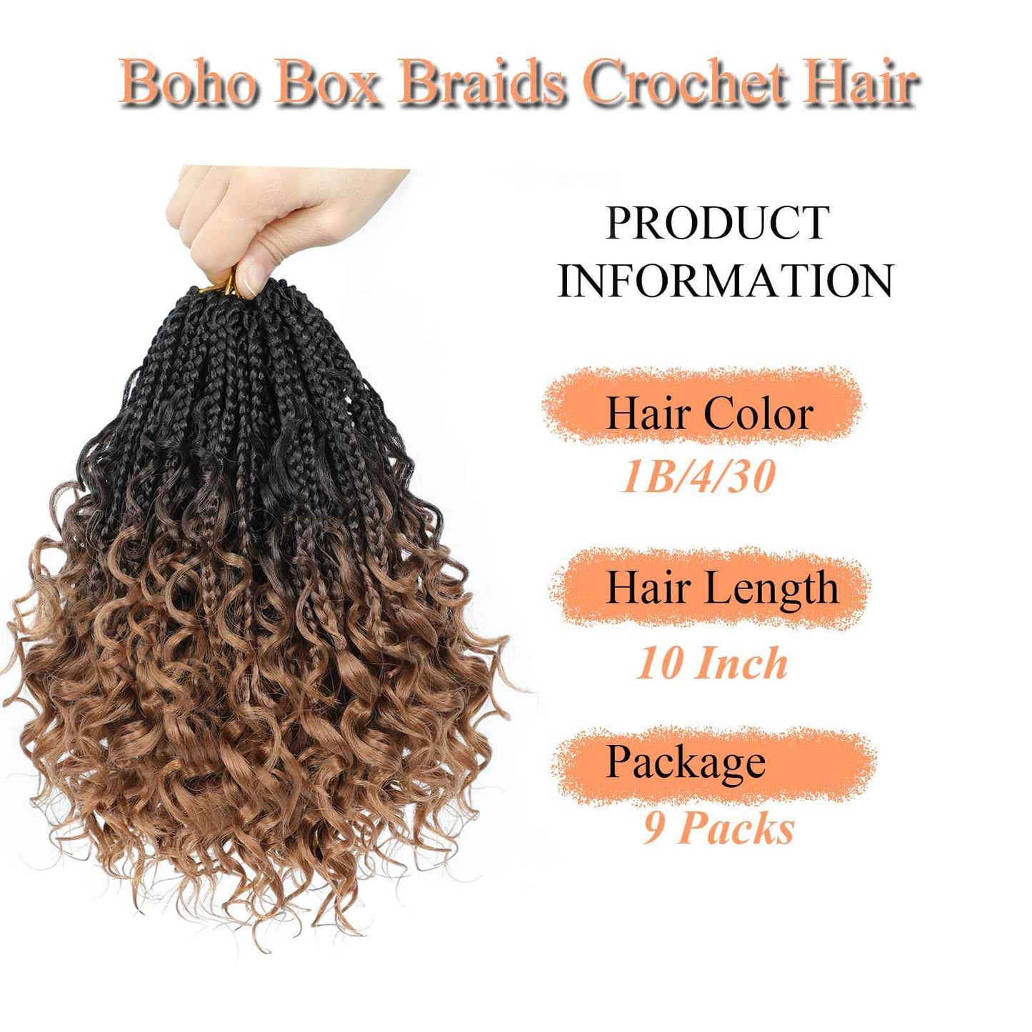 9 Packs Goddess Box Braids Crochet Hair 10 Inch Pre Looped Boho Crochet Braids With Curly Ends Synthetic Boho Box Braid Crochet Hair For Women (10 Inch, 1B/4/30)