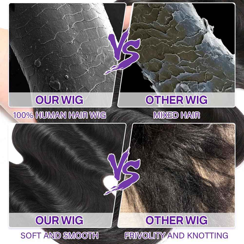 Olsmkis Body Wave HD Lace Frontal 13x4 14 Inch Ear to Ear Transparent Lace Front Closure 100% Unprocessed Brazilian Virgin Human Hair 13 x 4 Pre Plucked with Baby Hair 180% Density Natural Black