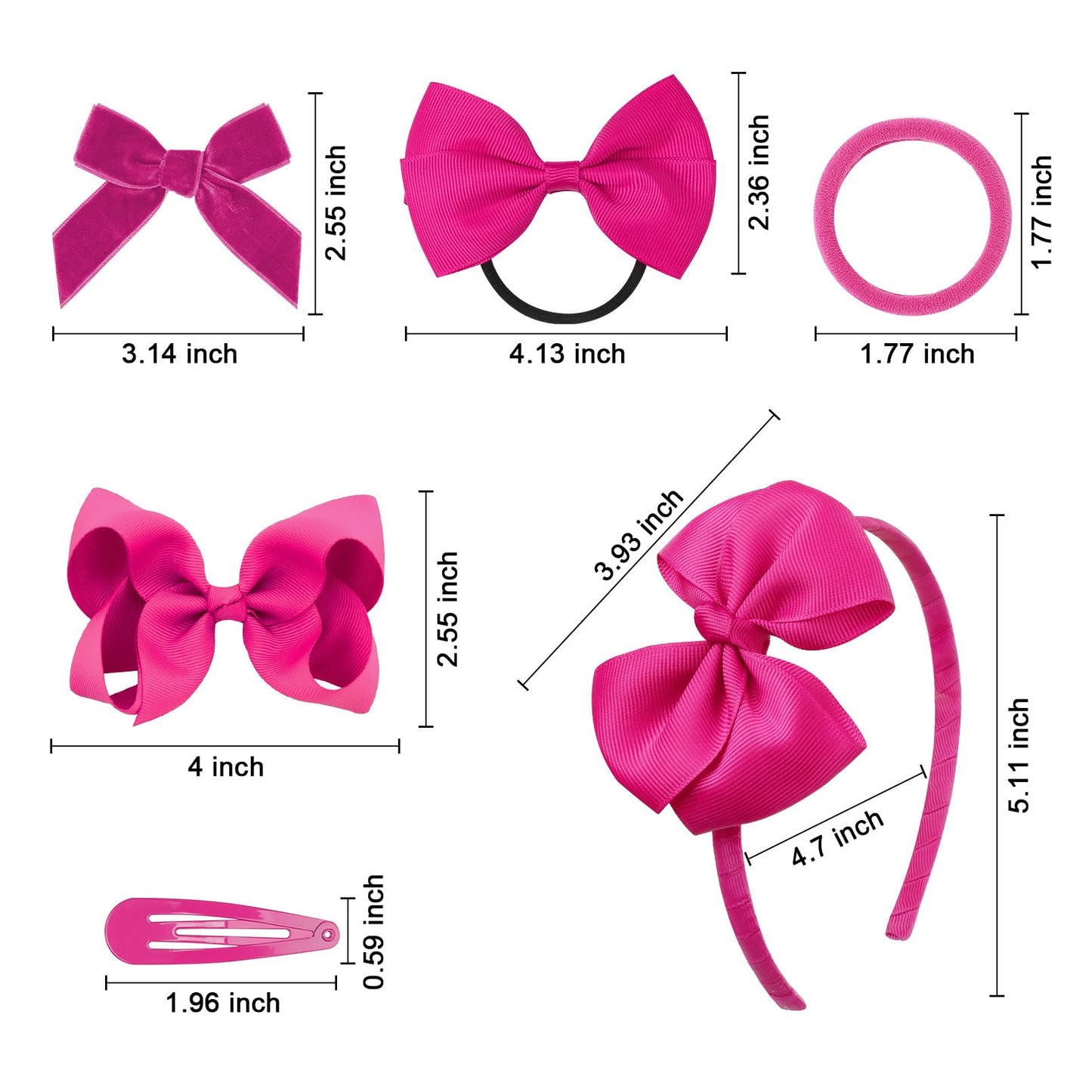 DEEKA Rose Hair Accessories Set - 15 Pieces Uniform Hair Bows, Hair Clips, Headband, Hair Ties for Little Girls - Back to School, Shocking Pink, Grosgrain Ribbon