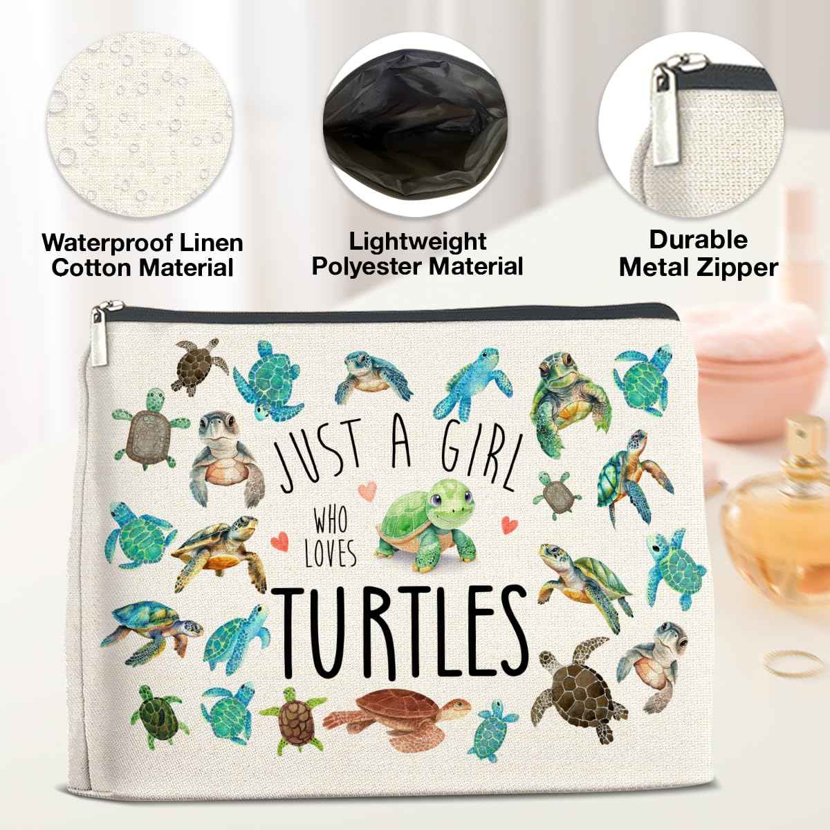 YeleY Sea Turtle for Women Turtle Lovers - Turtle Ideas - Turtle Lovers Makeup Bag for Teen Girl - Just a Girl Who Loves Turtles Cosmetic Bag Makeup Zipper Pouch