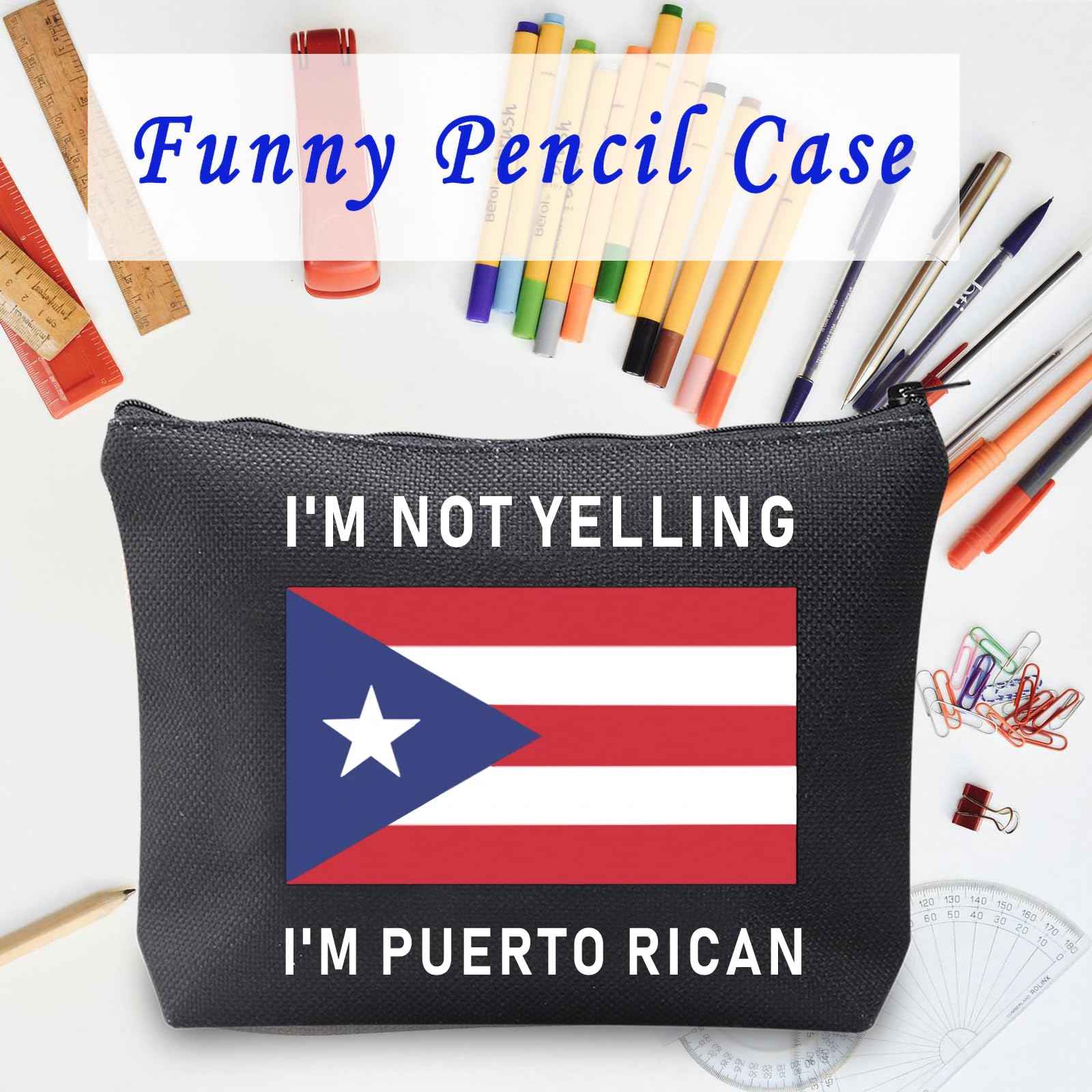 LEVLO Funny Puerto Rico Cosmetic Bags Souvenirs I'm Not Yelling I'm Puerto Rican Makeup Bags Puerto Rican Root Flag Travel Gifts (Puerto Rican+black)