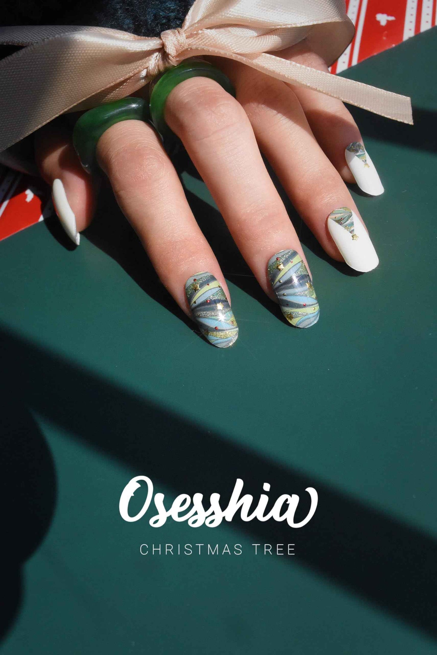 Osesshia Semi Cured Gel Nail Strip Starter Kit, (Include 60 Pcs Nail Stickers, 1 UV Lamp and Nail Tools), Glaze Wraps, Salon Quality Gel Polish Strips, Christmas Nails Stickers Kit