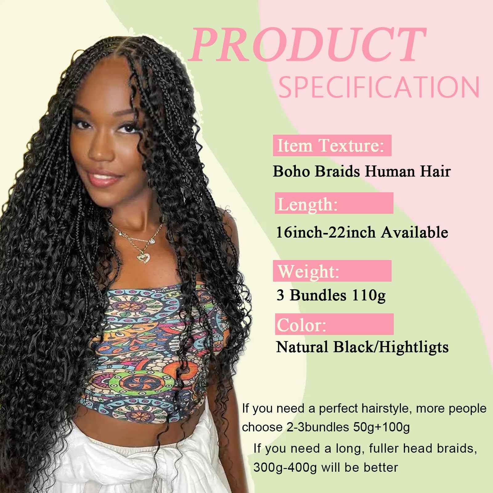 Boho Braids Human Hair for Braiding 110g 20 Inch 12A Deep Water Wave Bulk Human Braiding Hair for Boho Braids Knotless Wet and Wavy Virgin Extensions Bohemian No Weft Curly 3 Bundles Natural Black