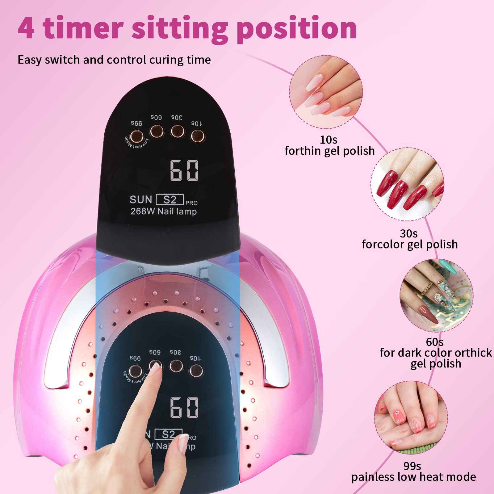 268 W UV LED Nail Lamp for Gel Polish with 4 Timer Settings and Professional Manicure Nail Dryer with Automatic Sensor