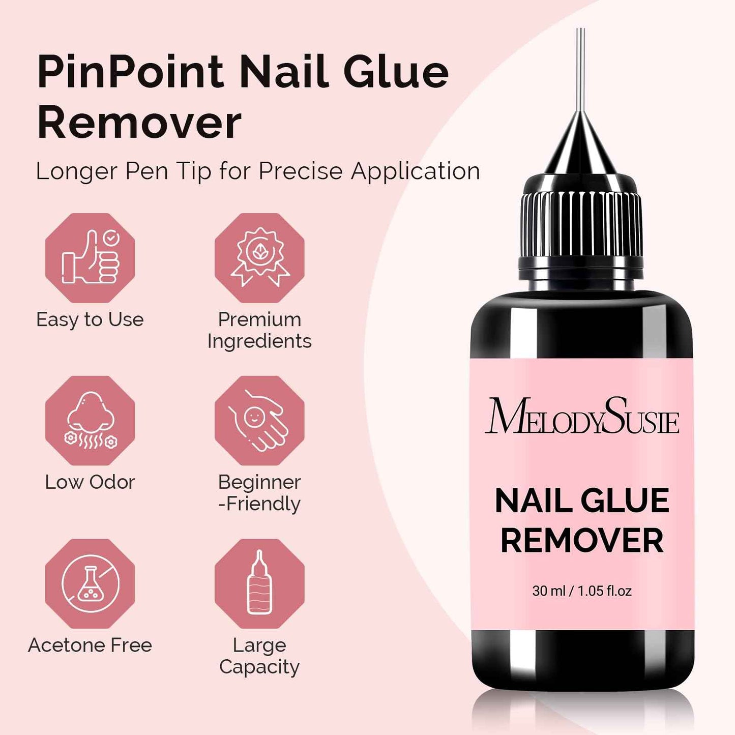 MelodySusie 30ML Nail Glue Remover for Press on Acetone Free Nail Polish Remover Multi-Functional Remover for Nails Tips Gentle Glue Remover for Gel x Nails for Home Salon