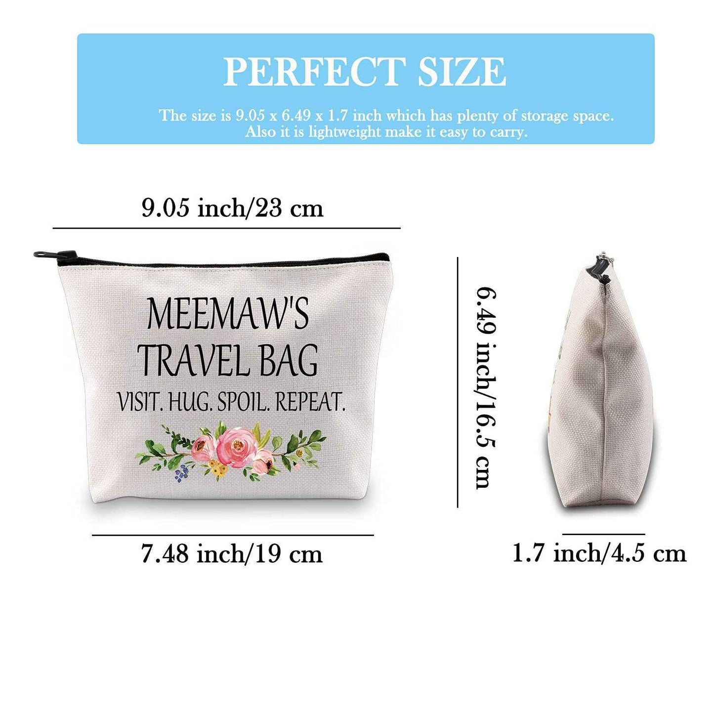 GJTIM Meemaw Gift Grandmother Gift Mother Day Zipper Pouch Cosmetic Bag Birthday Gifts for Grandma (Meemaw's Travel Bag)