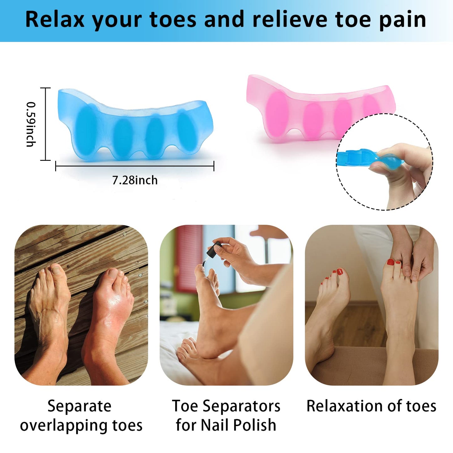 SUNFATT Toe Spacers for Women,Toe Separators for Women,Relieves OverlappingToes,Bunions Corrector and Hammer Toe Pain,Gel Toe Spreader Separates Toes and Relaxes Toes.