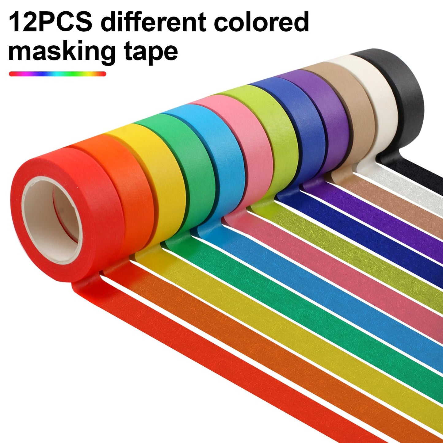 Guirnd 12PCS Colored Masking Tape, Kids Art Supplies Colored Tape, DIY Craft Tape, Colored Tape Rolls, Colored Painters Tape 2.5cm x 12m (1In x 13Yards)