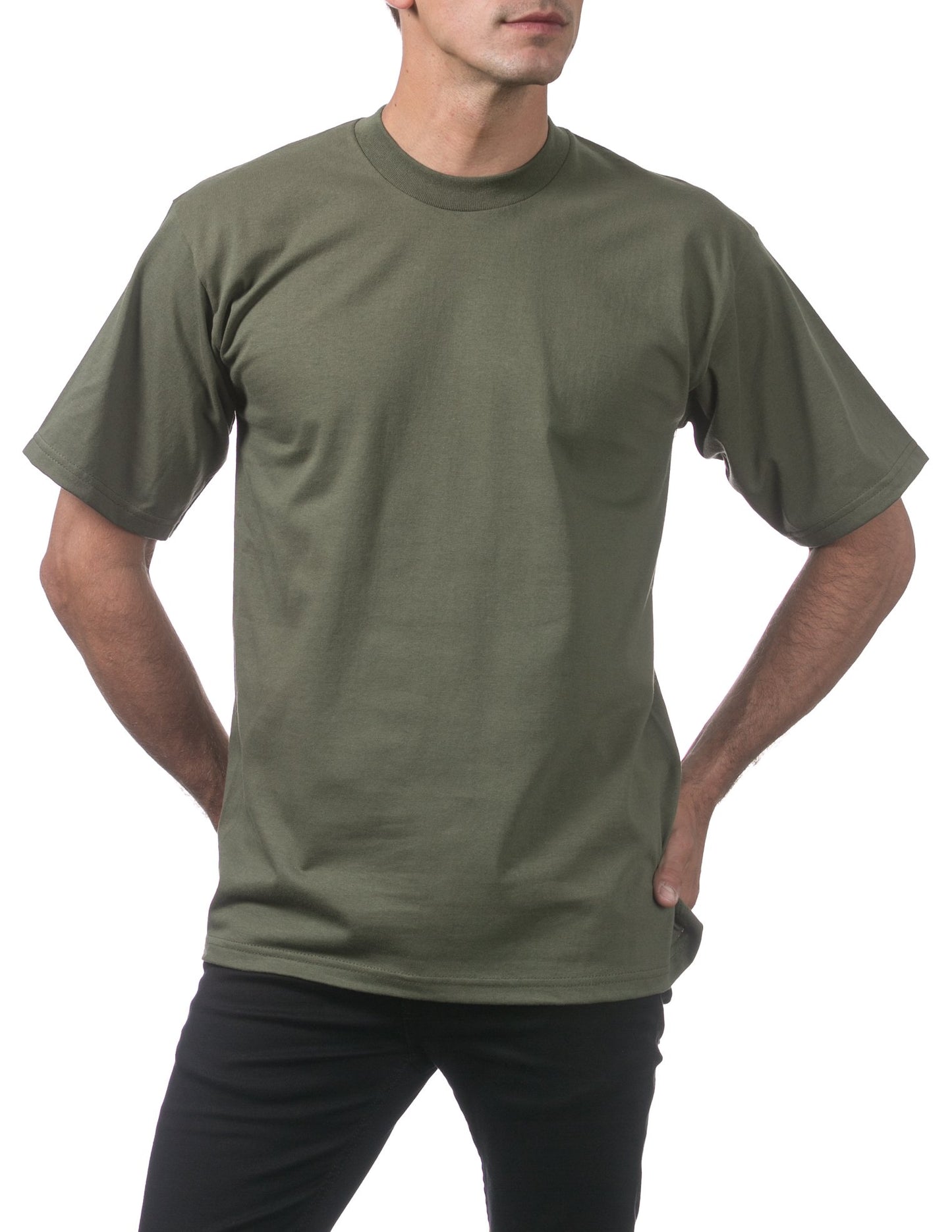 Pro Club Men's Heavyweight Cotton Short Sleeve Crew Neck T-Shirt, Olive, Small