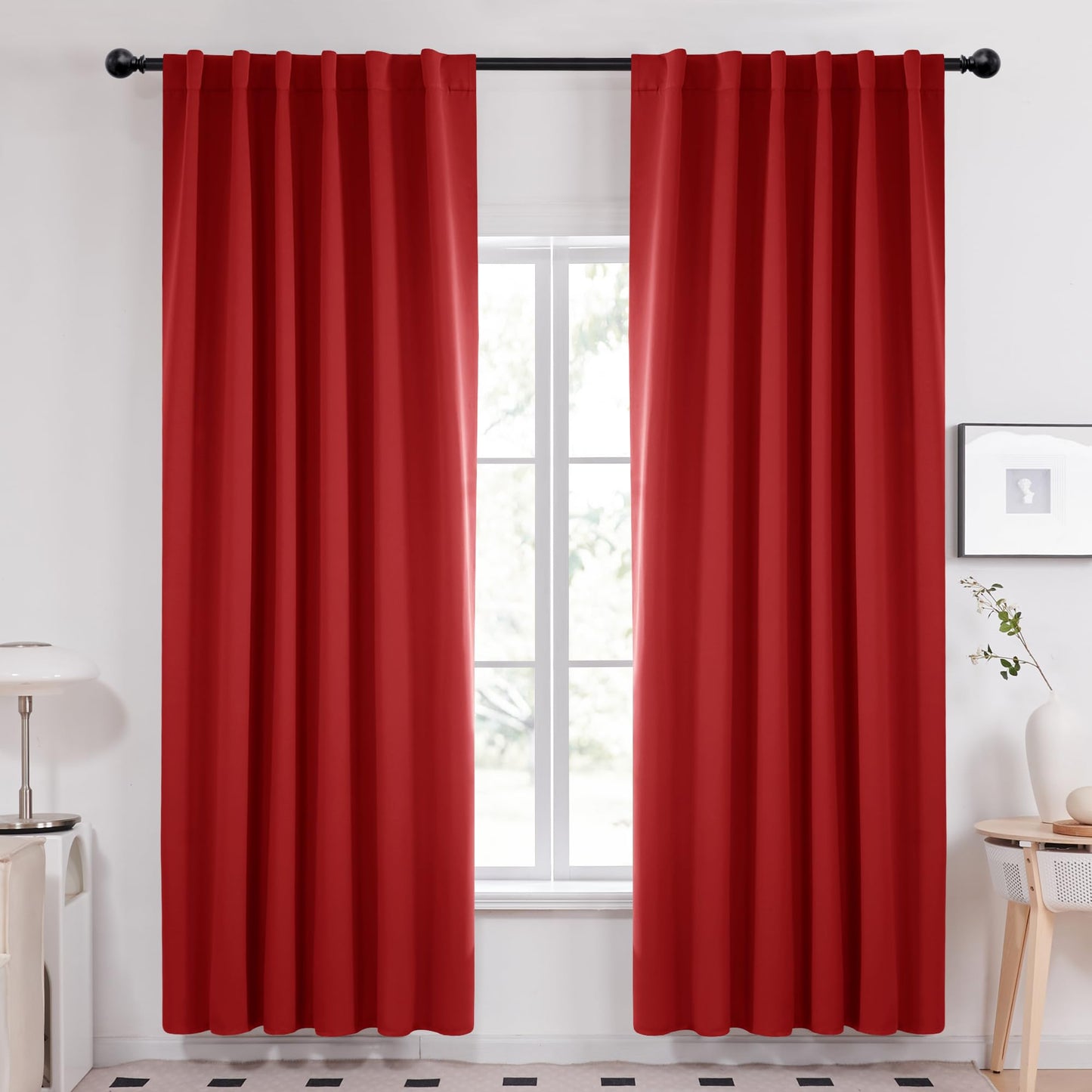 Deconovo Red Curtains for Christmas, Red Blackout Curtains Back Tab and Rod Pocket Thermal Insulated Room Darkening Curtains for Living Room 52Wx84L Inch True Red