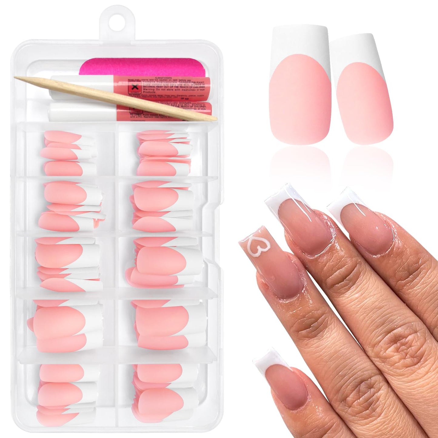 Bellelfin 120Pcs White French Tip Press on Nails Medium Square Glue on Nails, Full Cover Matte French Tip Fake Nails Nude Acrylic Nails Press on for Women Girls Artificial Fingernails