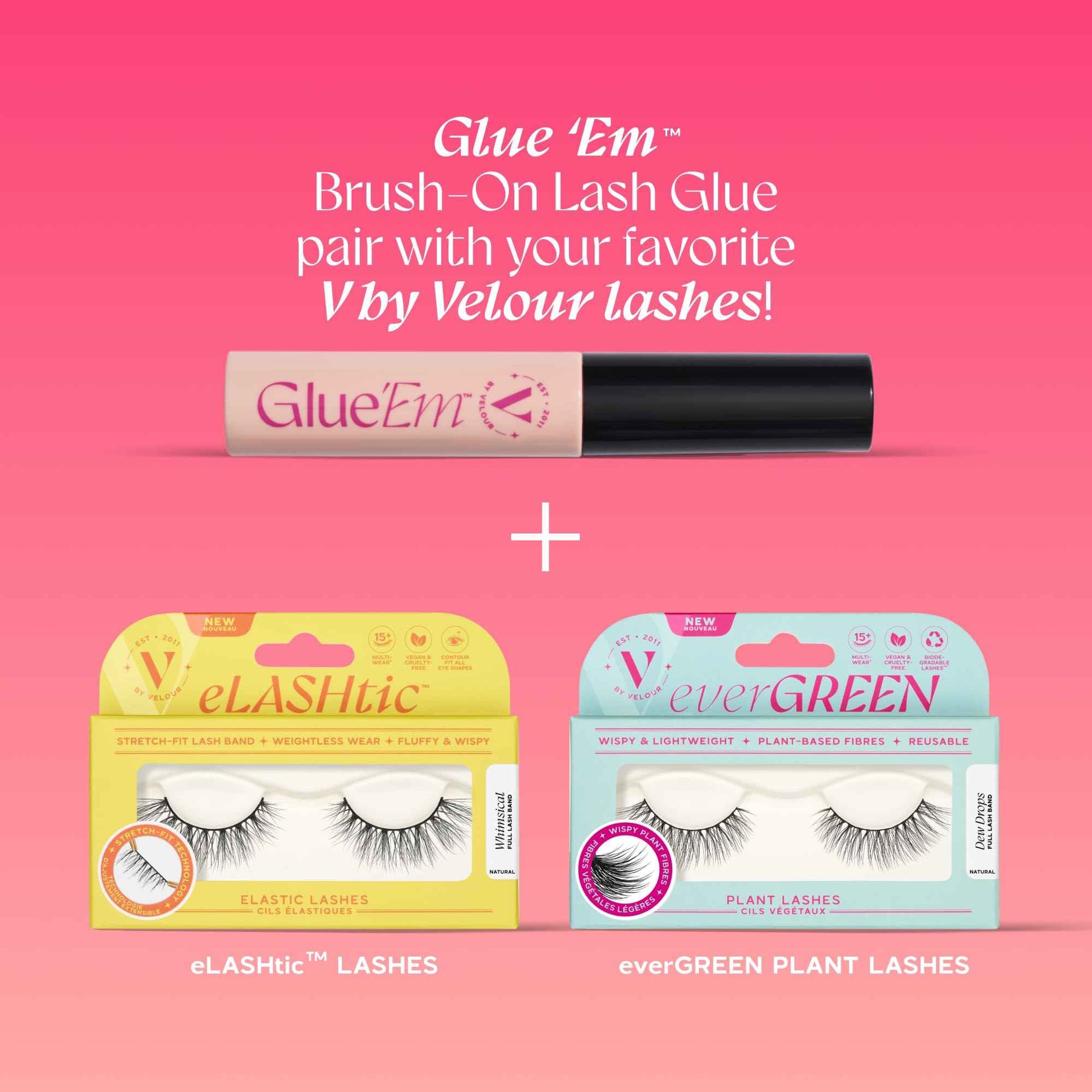 Velour Glue 'Em™ Brush-On Lash Glue, Mess-Free Eyelash Glue, Eye Lash Glue for Eyelash Clusters, Latex Free Lash Adhesive, Clear Eyelash Glue, Beginner-Friendly