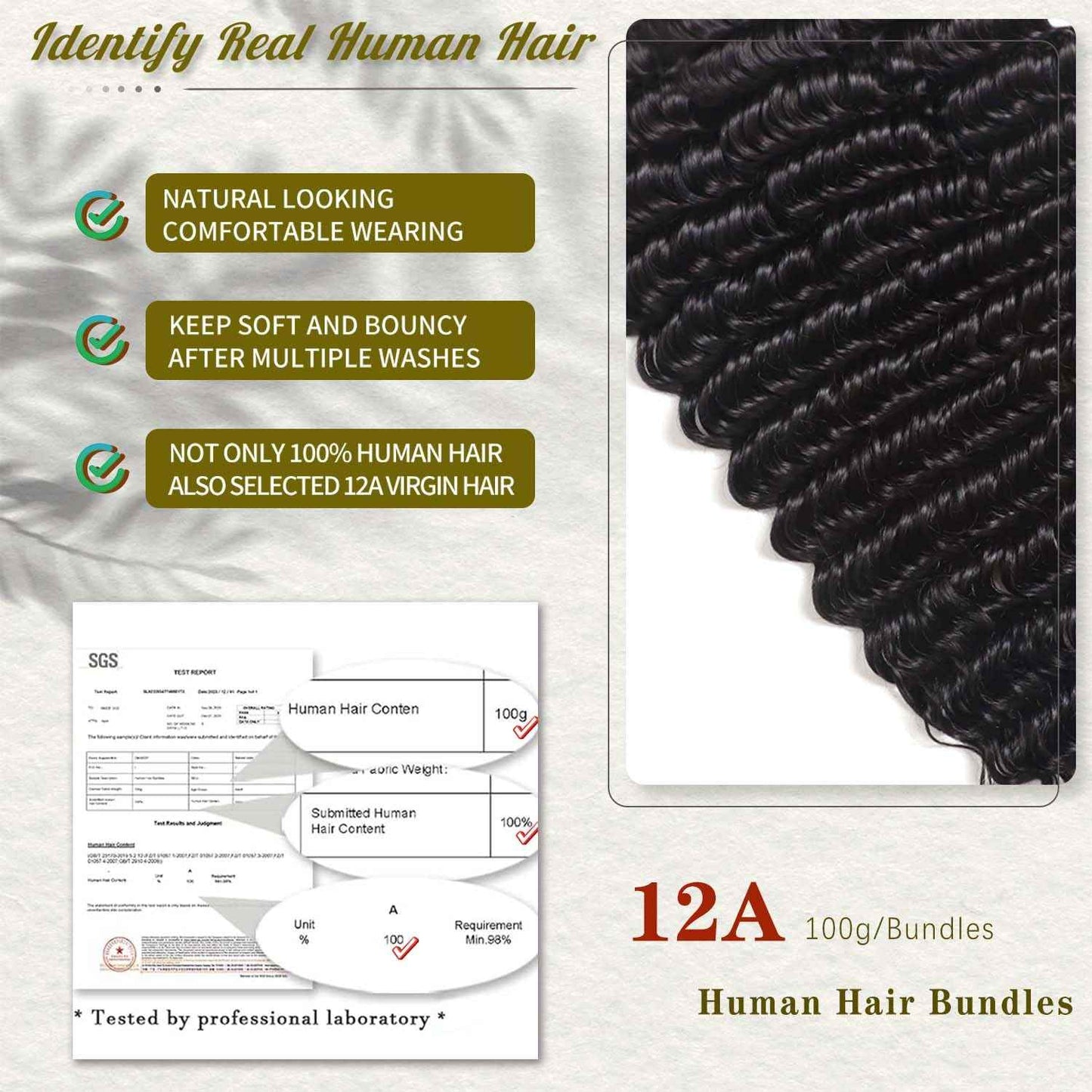 12A Deep Wave Human Hair Bundles 1 Pcs HumanHair 22 Inch Deep Curly Human Hair Bundles 100% Unprocessed Virgin Human Hair Wet and wavy Bundle Natural Black Water Wave