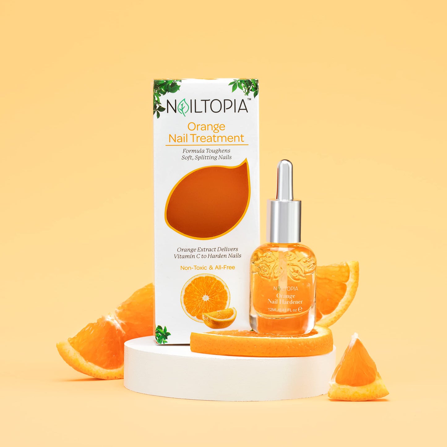 Nailtopia Orange Nail Treatment - Revitalizing Nail Strengthener Remedy for Stronger Nails - Growth Serum for Damaged, Thin, Cracked Nails - Vitamin Infused, Bio Sourced, and Vegan - 0.41 oz