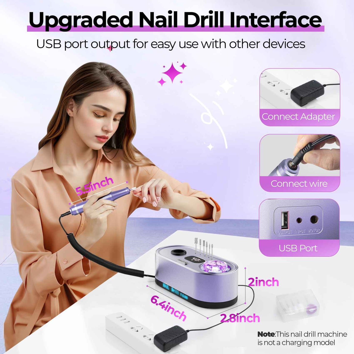 JOSGLOI Electric Nail Drill Professional: 40000RPM Electric Nail File Kit E File Nail Drill Machine with LCD Display for Acrylic Gel Nail, Manicure Pedicure Polishing Nail Grinder for Salon Home Use