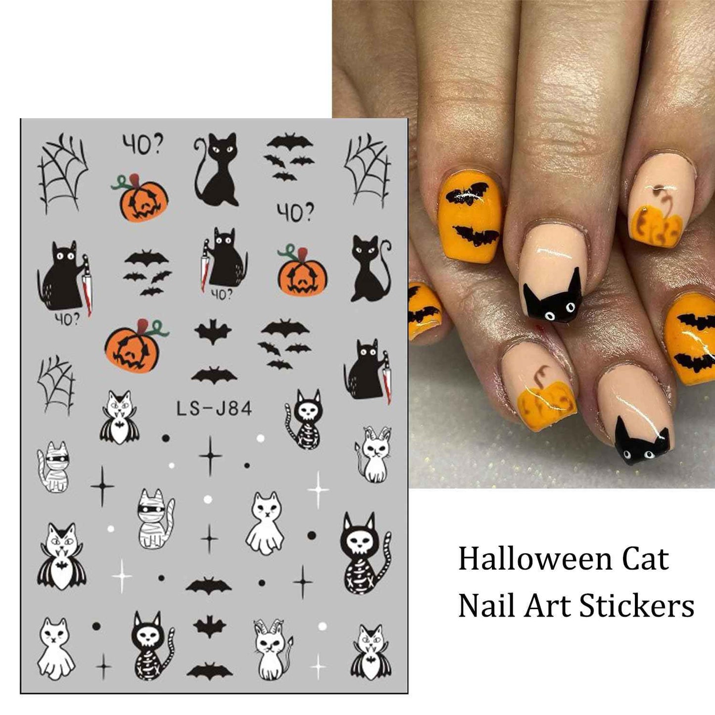12 Sheets Halloween Nail Stickers Pumpkin Nail Decals 3D Self-Adhesive Ghost Spider Web Design Manicure Supplies Bat Cat Nail Art Sticker for Women Girls Holiday DIY Nail Decorations