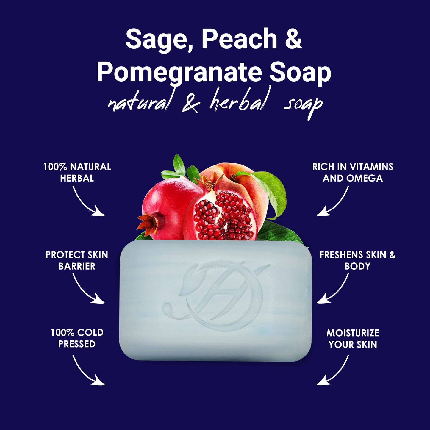 Herboganic Sage Peach and Pomegranate Soap Bar for men & women | Infused with Sage, Peach, and Pomegranate for Cleansing and Moisturizing |All Natual & Suitable for Face and Body Use 5 oz. (Pack of 3)