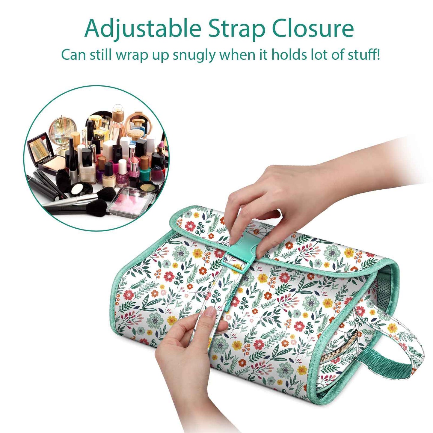 Fintie Portable Toiletry Cosmetic Travel Bag, Large Water Resistant Hanging Makeup Organizer Storage Pouch Case for Women Girls, Spring